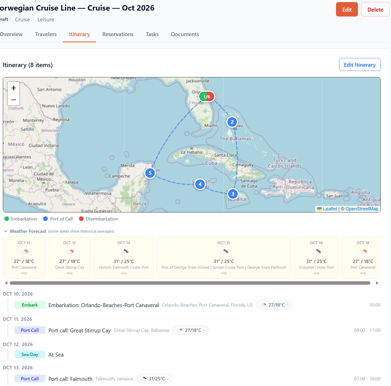 Cruise itinerary map